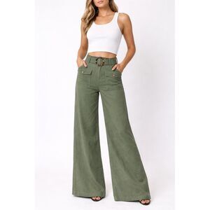 Loft High Rise Utility Army Green Super Wide Leg  Belted Pants Size 2 #770